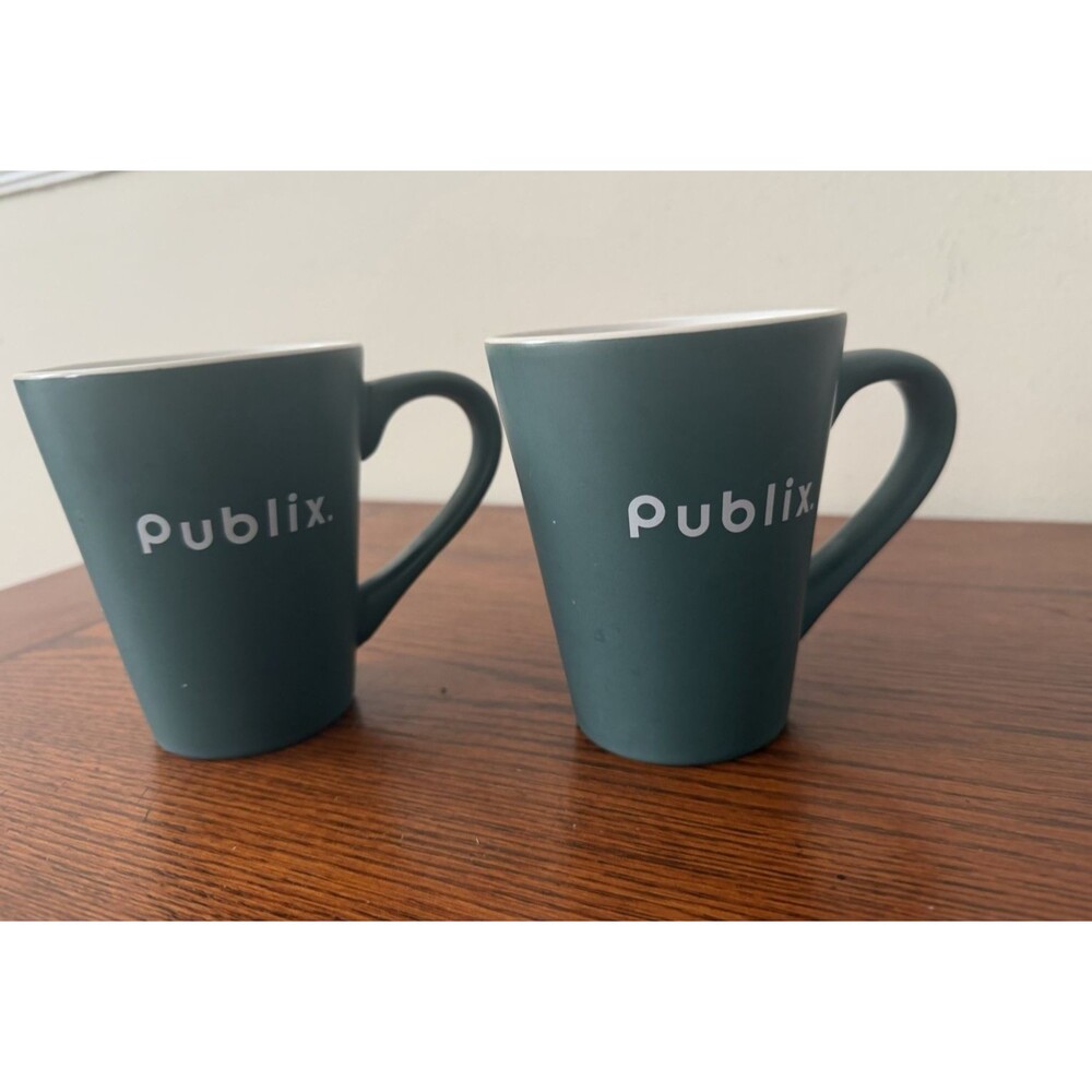 Publix Coffee Mug Green Matte With White Logo And White Interior 12 Oz. Set Of 2